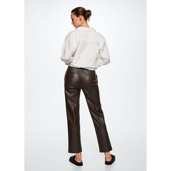 NWT Mango MNG Leather-effect elastic waist Slouchy Pants Brown Women’s Size XL - Picture 10 of 12